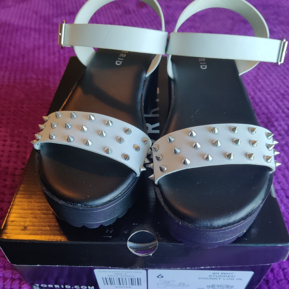 Torrid white studded chunky heel sandal